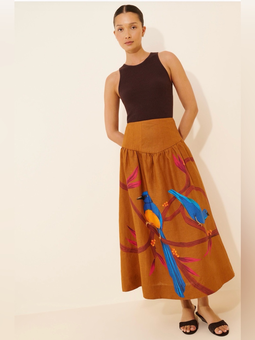 FARM Rio Drop Waist Linen Maxi Skirt Size S